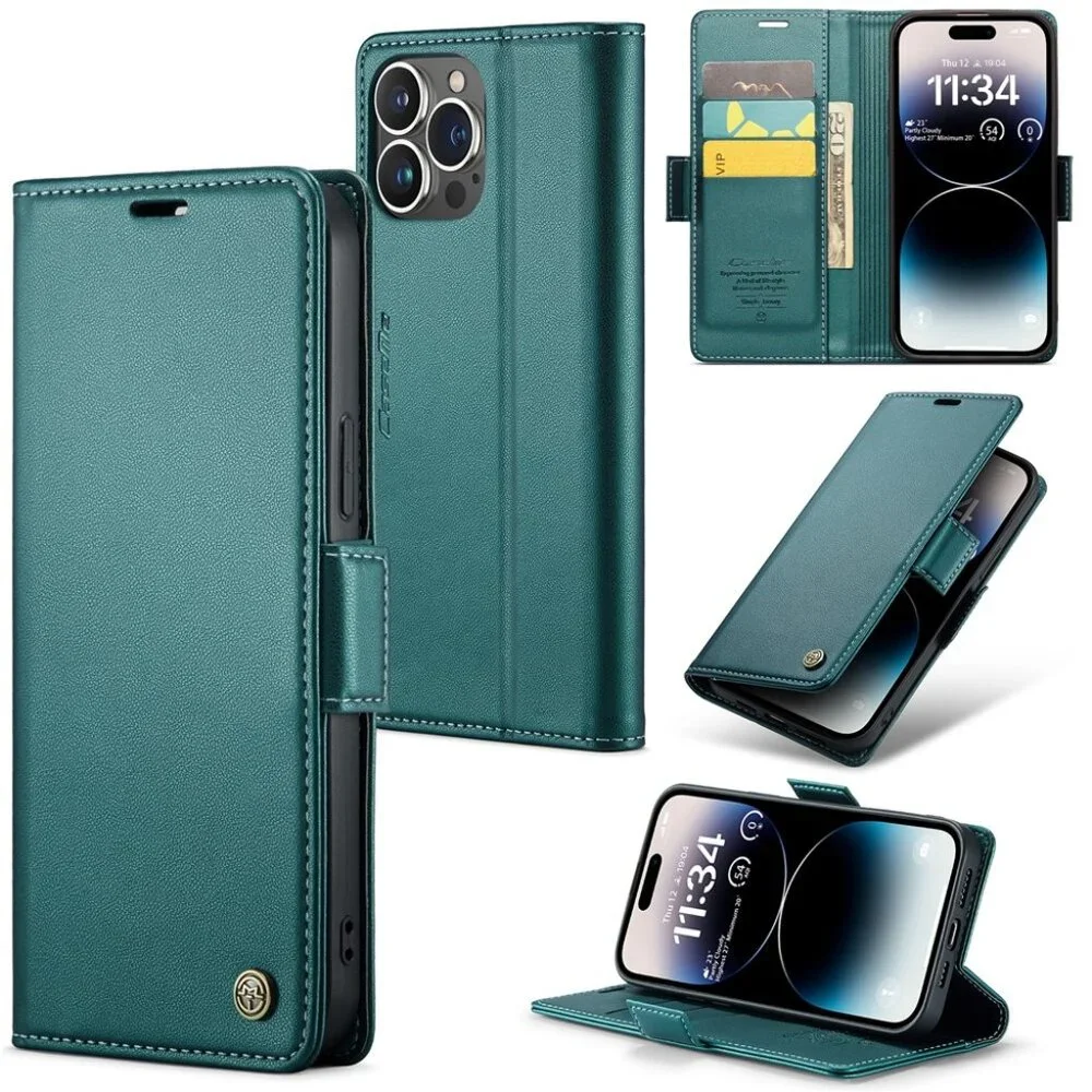 CaseMe 023 For iPhone 14 Pro Max Retro PU Leather Wallet Case Butterfly Buckle w